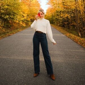 Sezane amaury jumper cream color small wool blend sweater as worn by rachmartino